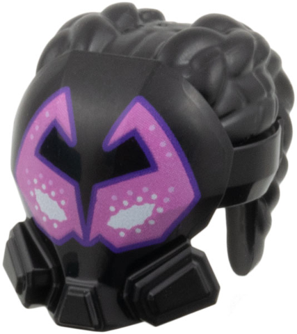 PARTS | Minifigure, Hair Coiled with 2 Cornrow Pigtails and Mask with White and Dark Pink Angular Eyes with Dark Purple Outline Pattern [7416pb01]