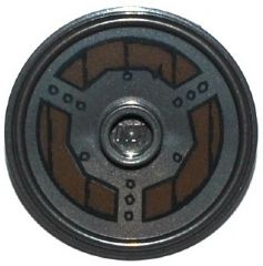 PARTS | Minifigure, Shield Circular / Round Rimmed Face with Stud with Rivets and Wood Planking Pattern [91884pb005]