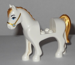 PARTS | Horse, Friends Style with 2 x 2 Cutout with Medium Blue Eyes and Face Decoration, Gold Mane and Tail Pattern [93083c01pb15]