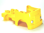 DUPLO | PARTS | PRELOVED | Duplo Car Body Truck with Lego Logo and Silver Headlights on Front Pattern & Duplo Car Base 2 x 4 with Fixed Axles, Black Tires and Yellow Wheels [95462pb02 + 12591c02]