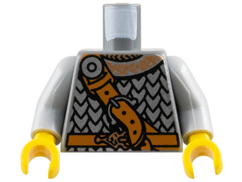 PARTS | Torso Viking Silver Scale Mail Armor, Dark Orange Belt with Copper Buckle, Diagonal Strap Pattern / Light Bluish Gray Arms / Yellow Hands [973pb377c01]