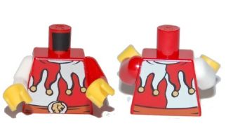 PARTS | Torso Jester Costume with White Panels and Gold Bells, Dark Orange Belt with Silver Buckle with Lion Head Pattern / Red Arm Left / White Arm Right / Yellow Hands [973pb0675c01]