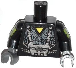 PARTS | Torso Robot with Yellow Triangle and Cog Wheels Pattern / Black Evil Mech Arms / Dark Bluish Gray Hands [973pb1501c01]