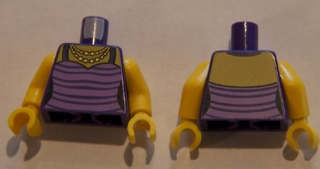 PARTS | Torso Female Top with Dark Purple Stripes and Gold Necklace Pattern / Yellow Arms / Yellow Hands [973pb2024c01]