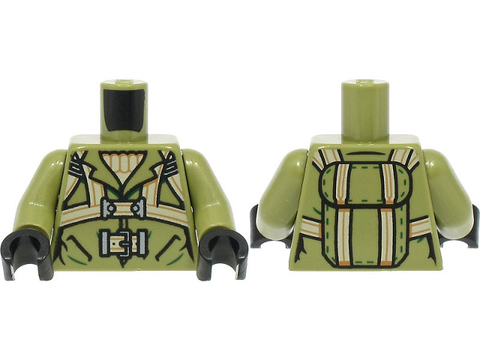 PARTS | Torso Jacket over Tan Sweater, Harness and Belt with Buckle, Parachute Pack on Back Pattern / Olive Green Arms / Black Hands [973pb4497c01]