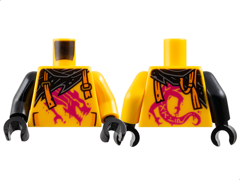 PARTS | Torso Shirt with Pockets and Painted Magenta Dragon, Black Tattered Scarf, Orange Broken Suspenders with Gold Slides Pattern / Bright Light Orange Arm Left / Black Arm Right / Black Hands [973pb5955c01]