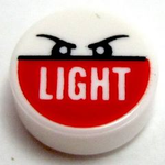 PARTS | Tile, Round 1 x 1 with 'LIGHT' on Red Background and Black Angry Eyes Pattern [98138pb052]