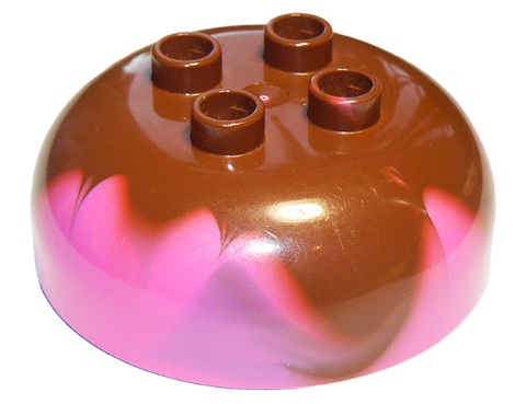 DUPLO | PARTS | PRELOVED | Duplo, Brick Round 4 x 4 Dome Top with 2 x 2 Studs with Marbled Reddish Brown Pattern [98220pb08]
