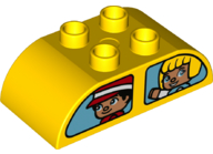 DUPLO | PARTS | PRELOVED | Duplo, Brick 2 x 4 Slope Curved Double with Medium Azure Vehicle Windows with Boy and Girl / Girl and Red Rabbit Pattern [98223pb024]