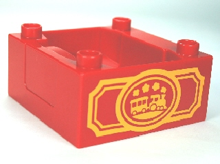 DUPLO | PARTS | PRELOVED | Duplo, Train Cab / Tender Base with Bottom Tubes with Yellow Train in Oval Pattern on Opposite Sides [98456pb01]