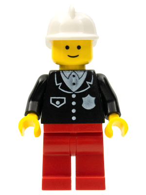 LEGO | MINIFIGURE | CITY | PRELOVED | Police - Suit with 4 Buttons, Red Legs, White Fire Helmet [cop052]