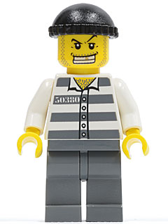 LEGO | CITY | PRELOVED | MINIFIGURE | Police - Jail Prisoner 50380 Prison Stripes, Dark Bluish Gray Legs, Black Knit Cap, Gold Tooth [cty0007]