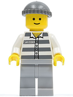 LEGO | CITY | PRELOVED | MINIFIGURE | Police - Jail Prisoner 50380 Prison Stripes, Light Bluish Gray Legs, Dark Bluish Gray Knit Cap [cty0028]