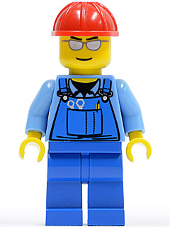 LEGO | CITY | PRELOVED | MINIFIGURE | Overalls with Tools in Pocket Blue, Red Construction Helmet, Silver Sunglasses [cty0029]