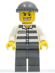 LEGO | CITY | PRELOVED | MINIFIGURE | Police - Jail Prisoner 50380 Prison Stripes, Dark Bluish Gray Legs, Dark Bluish Gray Knit Cap, Gold Tooth [cty0040]