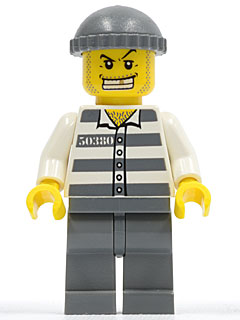 LEGO | CITY | PRELOVED | MINIFIGURE | Police - Jail Prisoner 50380 Prison Stripes, Dark Bluish Gray Legs, Dark Bluish Gray Knit Cap, Gold Tooth [cty0040]
