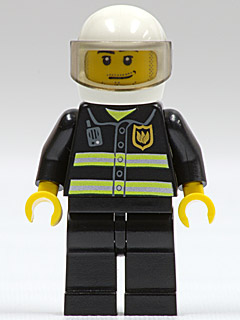 LEGO | MINIFIGURE | CITY | PRELOVED | Fire - Reflective Stripes, Black Legs, White Standard Helmet, Trans-Brown Visor, Stubble Beard and Moustache, Smirk and Stubble Beard [cty0166]