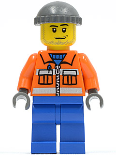 LEGO | CITY | PRELOVED | MINIFIGURE | Construction Worker - Orange Zipper, Safety Stripes, Orange Arms, Blue Legs, Dark Bluish Gray Knit Cap [cty0168]