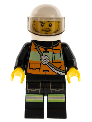 LEGO | MINIFIGURE | CITY | PRELOVED | Fire - Reflective Stripe Vest with Pockets and Shoulder Strap, White Helmet [cty0344]
