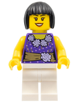 LEGO | CITY | PRELOVED | MINIFIGURE | Female Dark Purple Blouse with Gold Sash and Flowers, White Legs, Black Bob Cut Hair [cty0354]