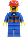 LEGO | MINIFIGURE | CITY | PRELOVED | Blue Jacket with Pockets and Orange Stripes, Blue Legs, Red Construction Helmet, Safety Goggles [cty0471]