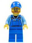 LEGO | MINIFIGURE | CITY | PRELOVED | Overalls with Tools in Pocket Blue, Blue Cap with Hole, Beard and Glasses [cty0544]