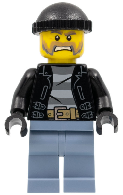 LEGO | CITY | PRELOVED | MINIFIGURE | Police - City Bandit Male with Brown and Gray Beard, Black Knit Cap [cty0621]