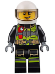 LEGO | CITY | PRELOVED | MINIFIGURE | Fire - Reflective Stripes with Utility Belt and Flashlight, White Helmet, Trans-Brown Visor, Lopsided Grin [cty0652]