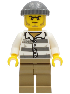LEGO | CITY | PRELOVED | MINIFIGURE | Police - Jail Prisoner 86753 Prison Stripes, Dark Tan Legs, Dark Bluish Gray Knit Cap [cty1242]