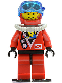LEGO | MINIFIGURE | CITY | PRELOVED | Divers - Red Diver 1, Red Legs with Black Hips, Red Helmet, Light Gray Scuba Tank, Flippers [div017b]