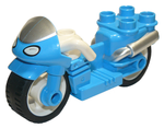 DUPLO | MINIFIGURE | PRELOVED | Duplo Motorcycle with Rubber Wheels, White Handlebars, Windscreen and Headlights Pattern [dupmc3pb05]