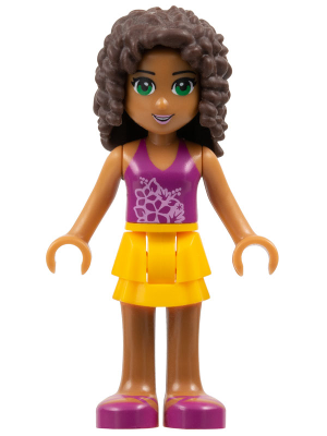 LEGO | MINIFIGURE | FRIENDS | Friends Andrea - Bright Light Orange Layered Skirt, Magenta Top [frnd0055]