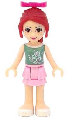 LEGO | MINIFIGURE | FRIENDS | Friends Mia - Bright Pink Layered Skirt, Sand Green Top, Magenta Bow [frnd061]