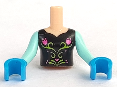 PARTS | Torso Mini Doll Girl Black Top with Flower Pattern, Light Aqua Arms / Sleeves with Dark Azure Hands / Gloves [FTGpb058c01]