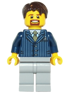 LEGO | CITY | PRELOVED | MINIFIGURE | Businessman Pinstripe Jacket and Gold Tie, Light Bluish Gray Legs, Dark Brown Hair Short Tousled with Side Part [hol069]