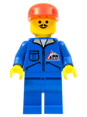 LEGO | MINIFIGURE | CITY | PRELOVED | Bulldozer Logo - Blue Legs, Red Cap [jbl009]