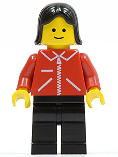 LEGO | CITY | PRELOVED | MINIFIGURE | Jacket Red with Zipper - Red Arms - Black Legs, Black Female Hair [jred020]