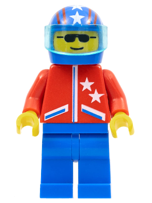 LEGO | MINIFIGURE | CITY | PRELOVED | Jacket 2 Stars Red - Blue Legs, Blue Helmet 4 Stars & Stripes, Trans-Light Blue Visor [jstr005]