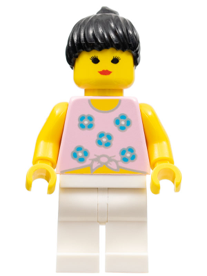 LEGO | CITY | PRELOVED | MINIFIGURE | Blue Flowers - White Legs, Black Ponytail Hair [par003]