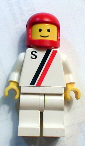 LEGO | MINIFIGURE | CITY | PRELOVED | 'S' - White with Red / Black Stripe, White Legs, Red Classic Helmet [s007]