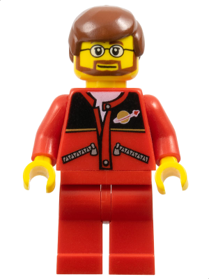 LEGO | MINIFIGURE | CITY | PRELOVED | Red Jacket with Zipper Pockets and Classic Space Logo, Red Legs, Reddish Brown Male Hair [trn126]