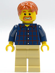LEGO | MINIFIGURE | CITY | PRELOVED | Plaid Button Shirt, Tan Legs, Dark Orange Short Tousled Hair, Dark Orange Goatee and Eyebrows [twn075]