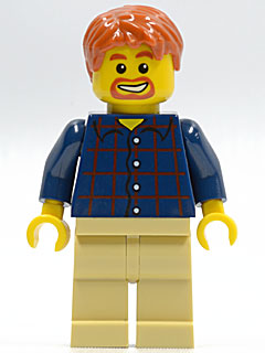LEGO | MINIFIGURE | CITY | PRELOVED | Plaid Button Shirt, Tan Legs, Dark Orange Short Tousled Hair, Dark Orange Goatee and Eyebrows [twn075]
