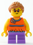 LEGO | CITY | PRELOVED | MINIFIGURE | Child - Girl, Orange Top, Medium Lavender Short Legs, Medium Nougat Ponytail Hair, Glasses, Freckles [twn337]