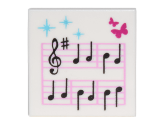 PARTS | Tile 2 x 2 with Groove with Music Notes and Butterflies Pattern [3068pb10589]
