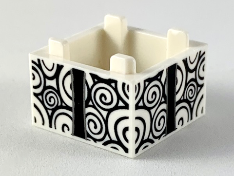 PARTS | Container, Box 2 x 2 x 1 - Top Opening with Flat Inner Bottom with Black Spirals and Gift Wrap Ribbon Pattern [35700pb03]