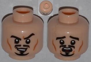 PARTS | Minifigure, Head Dual Sided Moustache, Goatee and Cheek Lines, Sneer / Scared Pattern - Hollow Stud [3626cpb0905]