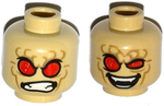 PARTS | Minifigure, Head Dual Sided Alien with Red Eyes, Dark Tan Wrinkles, Angry Clenched Teeth / Evil Smile Pattern - Hollow Stud [3626cpb1585]