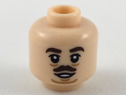 PARTS | Minifigure, Head Dark Brown Eyebrows and Small Moustache, Medium Nougat Sagging Lines Under Eyes and Chin Pattern - Hollow Stud [3626cpb2190]