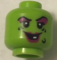 PARTS | Minifigure, Head Female Magenta Lips and Eye Shadow, Black Wart and Wrinkles, Smile with White Tooth Pattern - Hollow Stud [3626cpb2238]